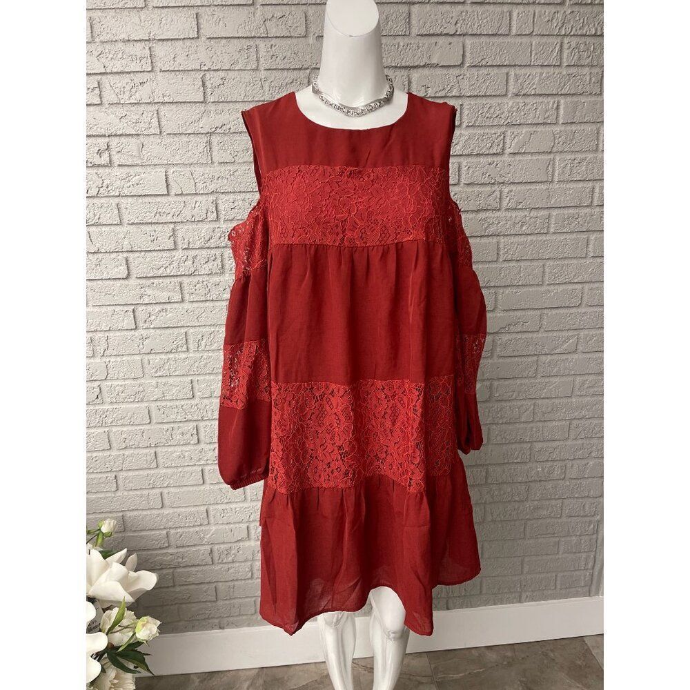 Bibi Women Cold Shoulder Long Sleeve Tiered Dress Size L